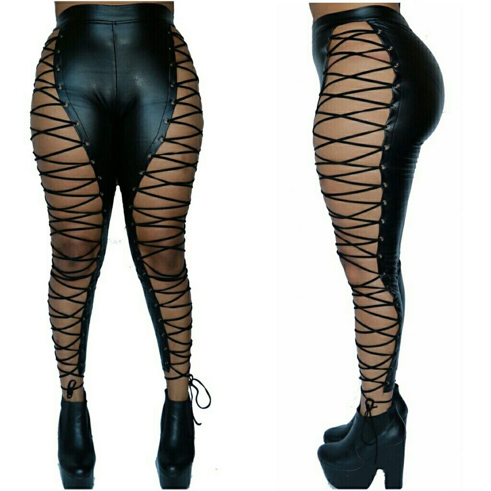 Faux Leather Lace Up Pants
